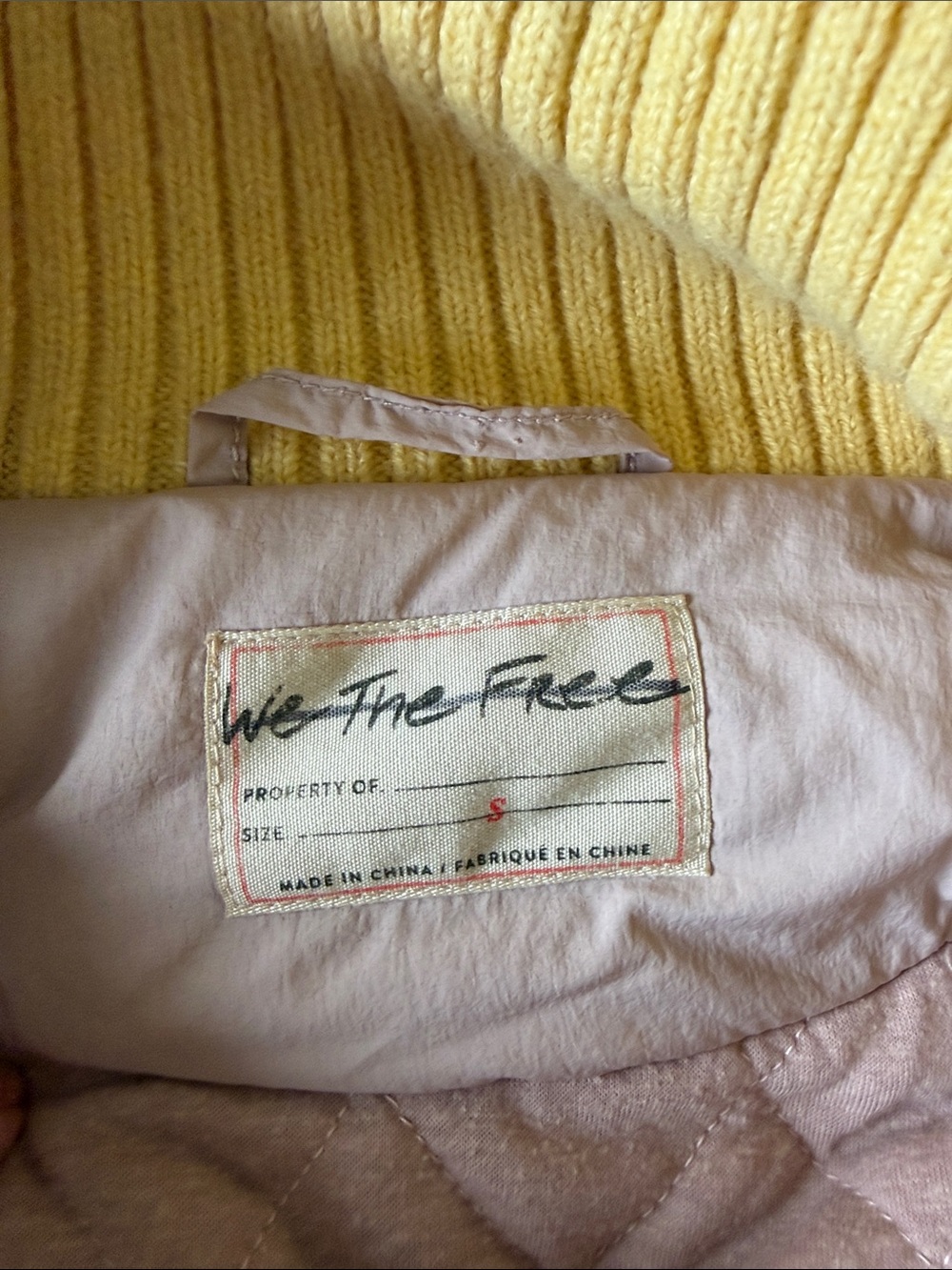 Women's Quilted Knit Fringe Bomber Jacket - Pastel Pink & Yellow - Picture 5 of 5